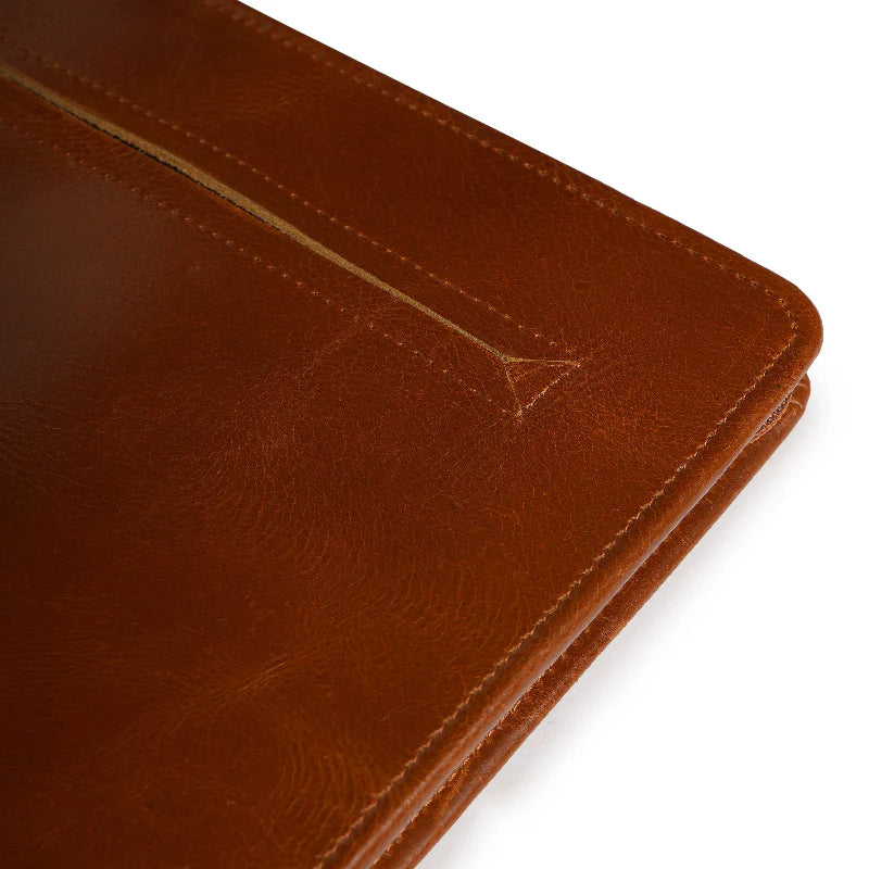 Close-up of a brown leather product on a white background