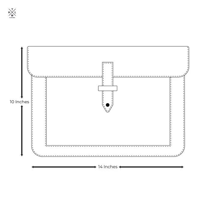 Outline of a rectangular bag with dimensions indicated on a white background
