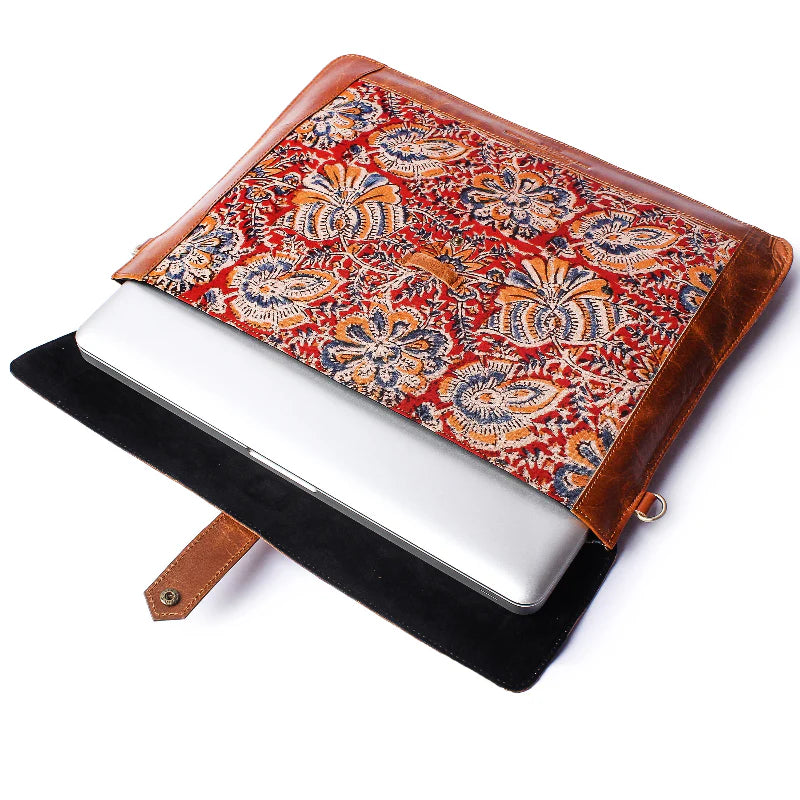 Vintage Kalamkari Red Leather Sleeve