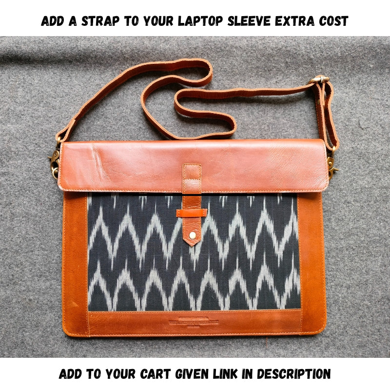 Laptop sleeve with strap on a gray background