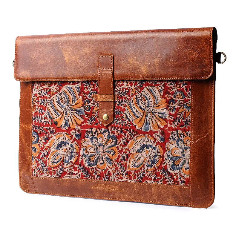Vintage Kalamkari Red Leather Sleeve