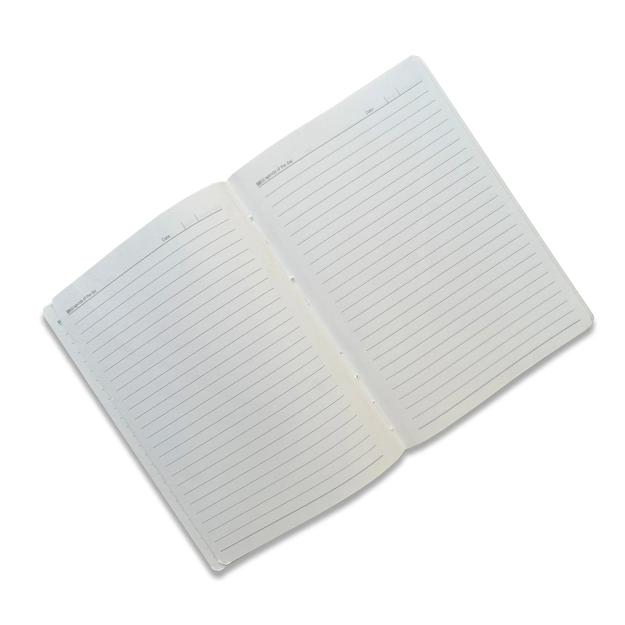 Open notebook with lined pages on a white background