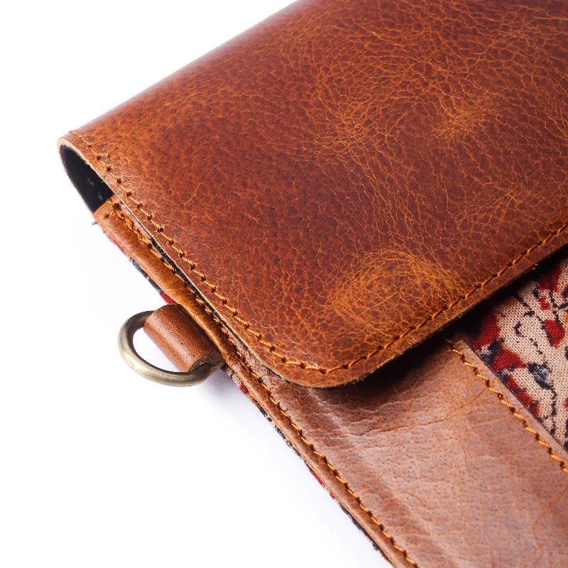 Vintage Kalamkari Red Leather Sleeve