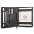 Black leather portfolio with pen holder and ZDC Leather Warehouse branding