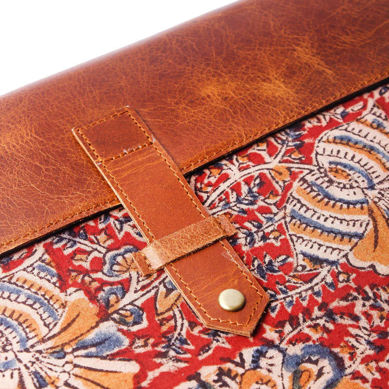 Vintage Kalamkari Red Leather Sleeve