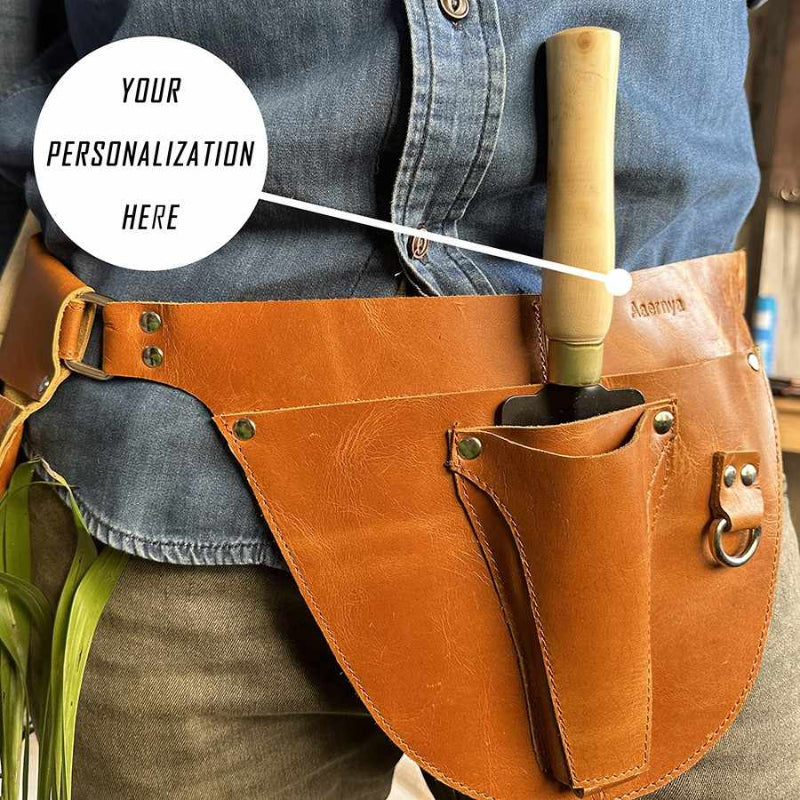personalized Crunch Tan leather gardening tool belt organizer best tool belt