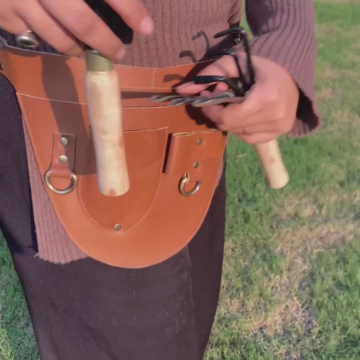 personalized Crunch Tan leather gardening tool belt organizer gardening tool belt