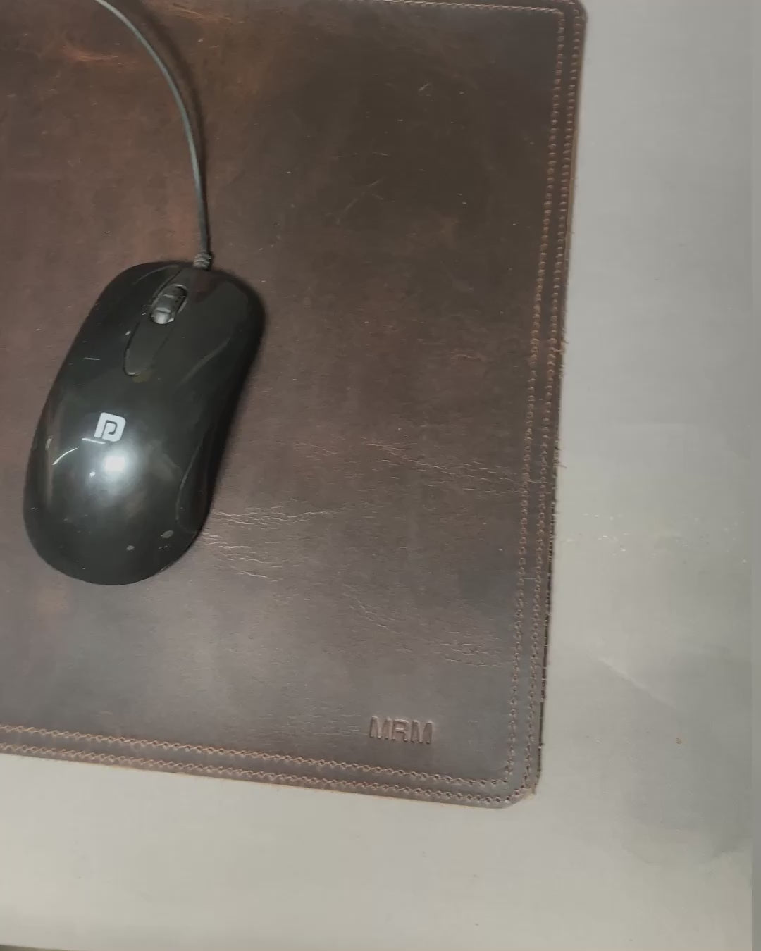 Executive desk mat with extra-large brown leather desk pad