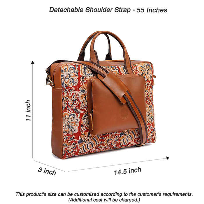 red kalamkari laptop bag