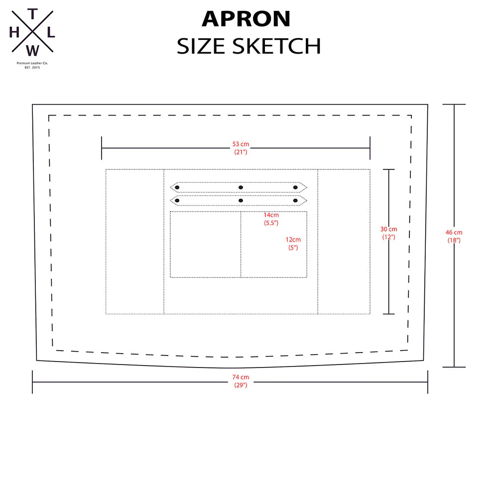 Measurement sketch of an apron with dimensions labeled