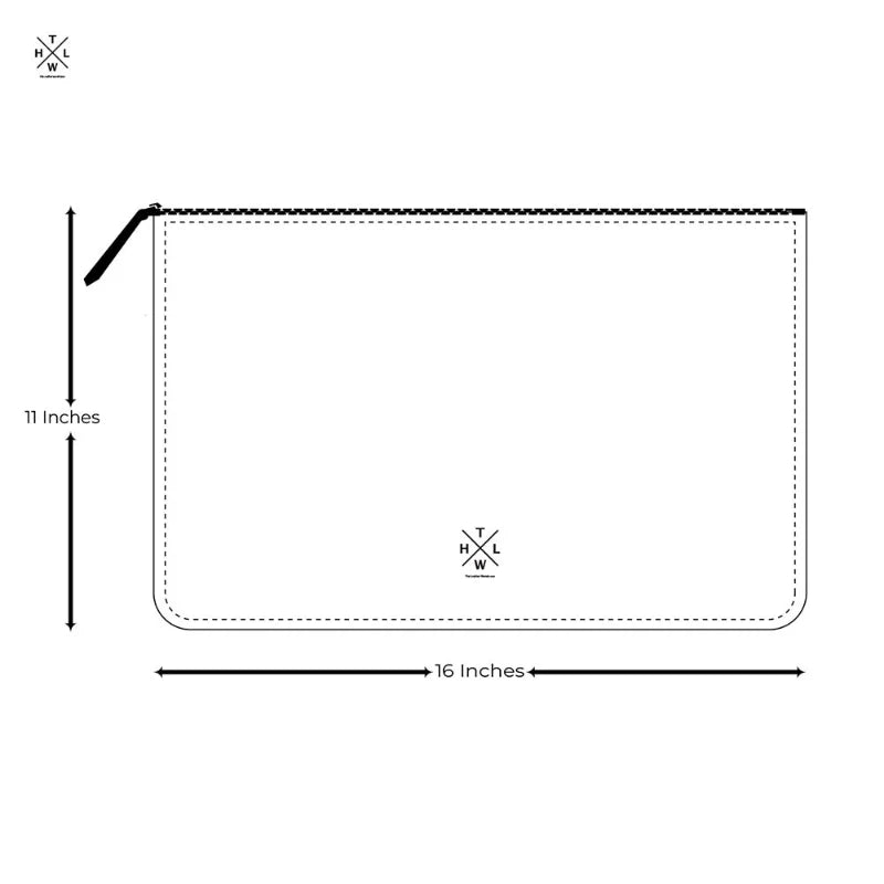 Measurement chart for a rectangular item with dimensions 16 inches by 11 inches, featuring a logo in the center.