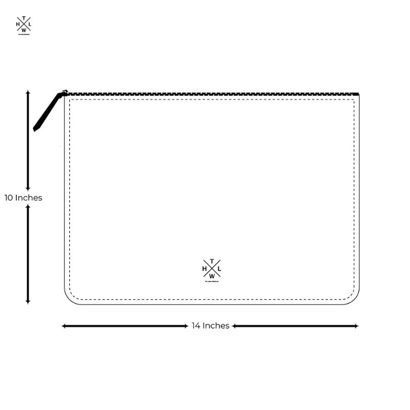 Measurement chart of a rectangular pouch with dimensions labeled