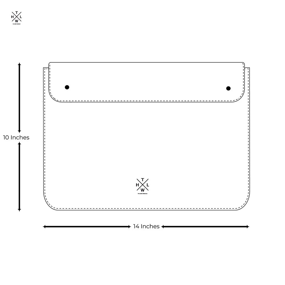 Measurement chart of a pouch with dimensions labeled on a white background