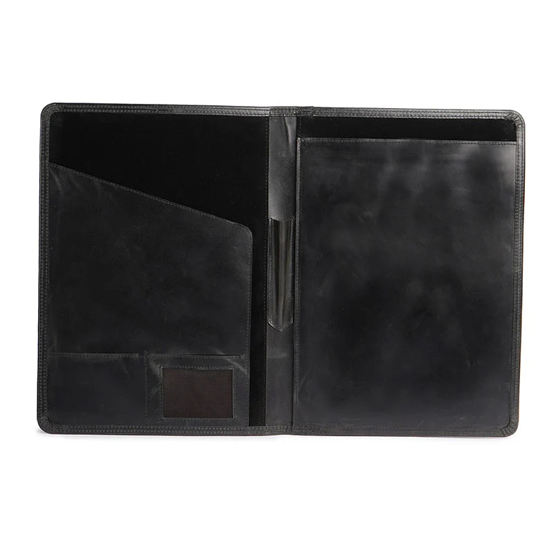 Black leather portfolio on a white background