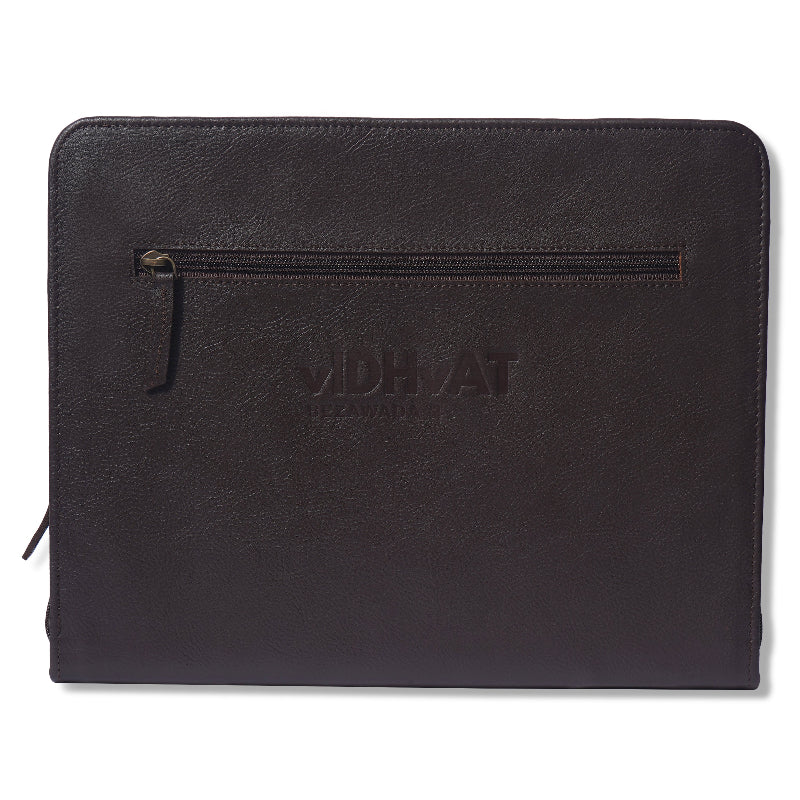 Black leather pouch with zipper on a white background