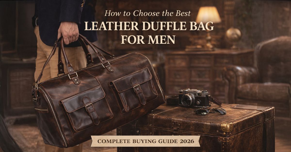 man holding brown leather duffle bag for men travel weekender bag guide