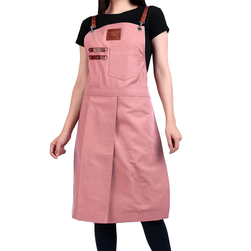 korean apron with cute leather belt pink in colour