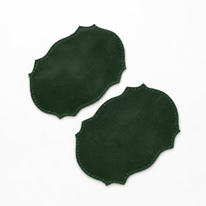 Green Full-Grain Leather Coaster – Ornate Edge