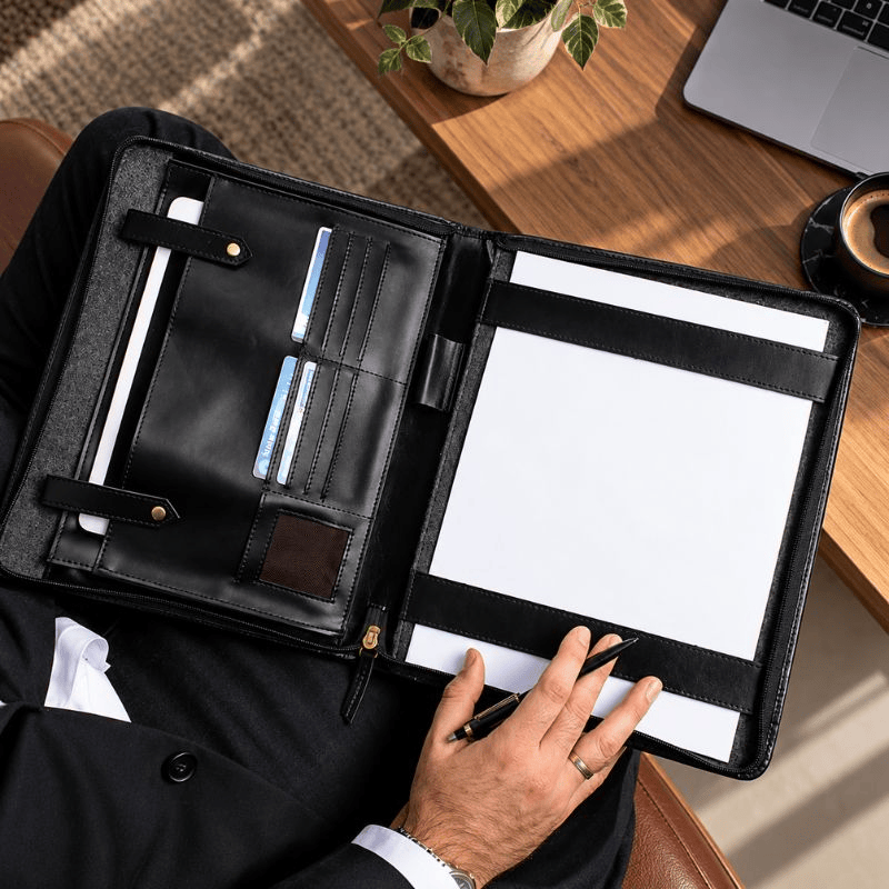 Black Leather A4 File Folder Paramount