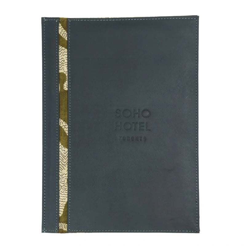 Custom Leather Menu Covers with Fabric Accent