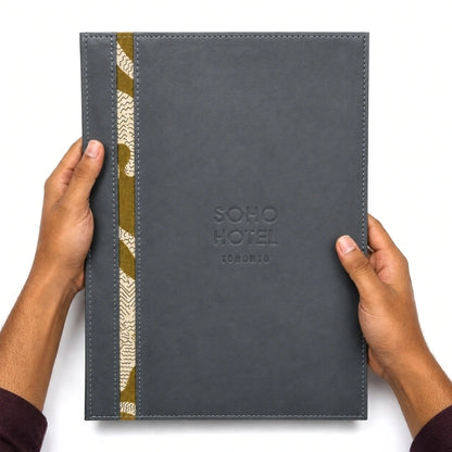 Custom Leather Menu Covers with Fabric Accent