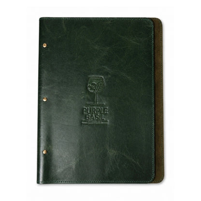 Green Leather Menu Holder with Ring Binder