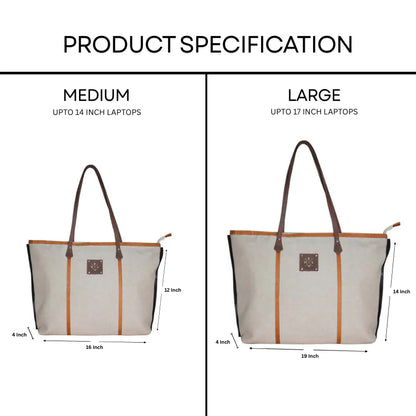 Comparison of medium and large bags with dimensions labeled.