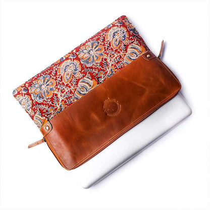 indian print leather laptop sleeve