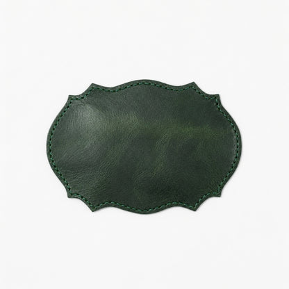 Green Full-Grain Leather Coaster – Ornate Edge