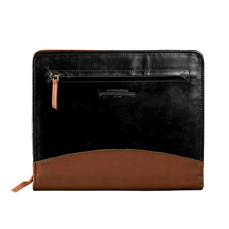 black and brown leather a4 inner zipper  file folder 