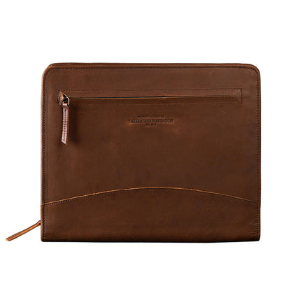 brown leather a4 inner zipper  file folder 