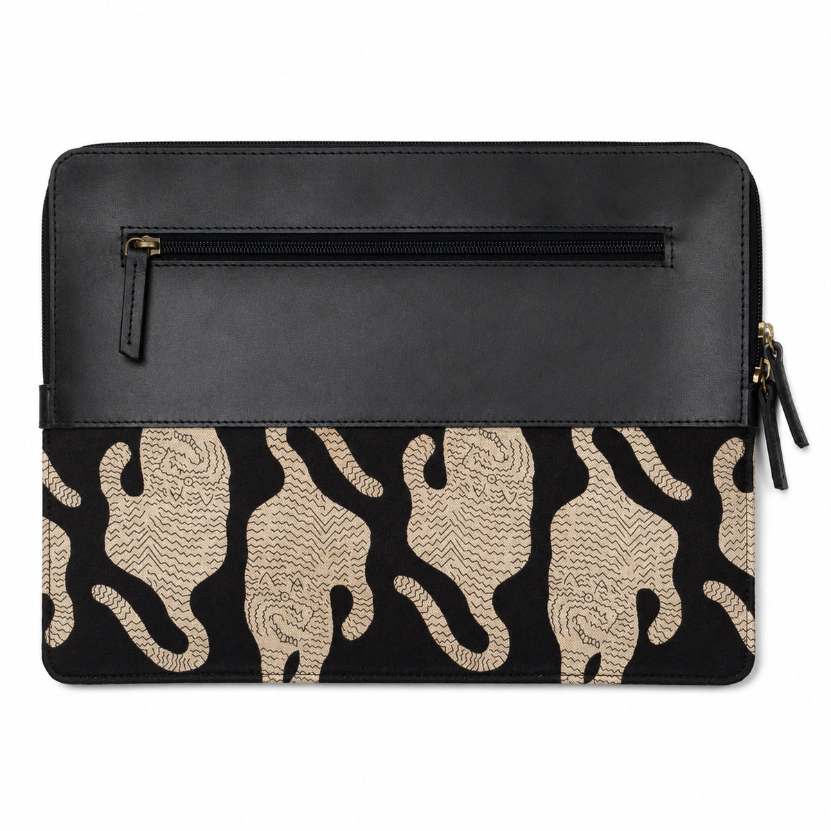 Black Leather Laptop Sleeve with Kalamkari Fabric