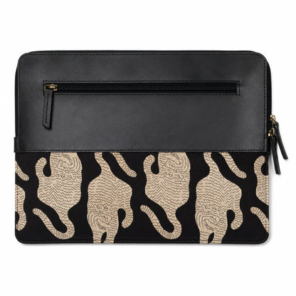Black Leather Laptop Sleeve with Kalamkari Fabric