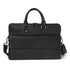 Black leather briefcase with shoulder strap on a white background