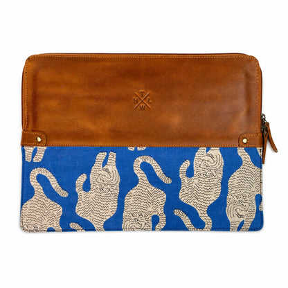 Black Leather Laptop Sleeve with Kalamkari Fabric