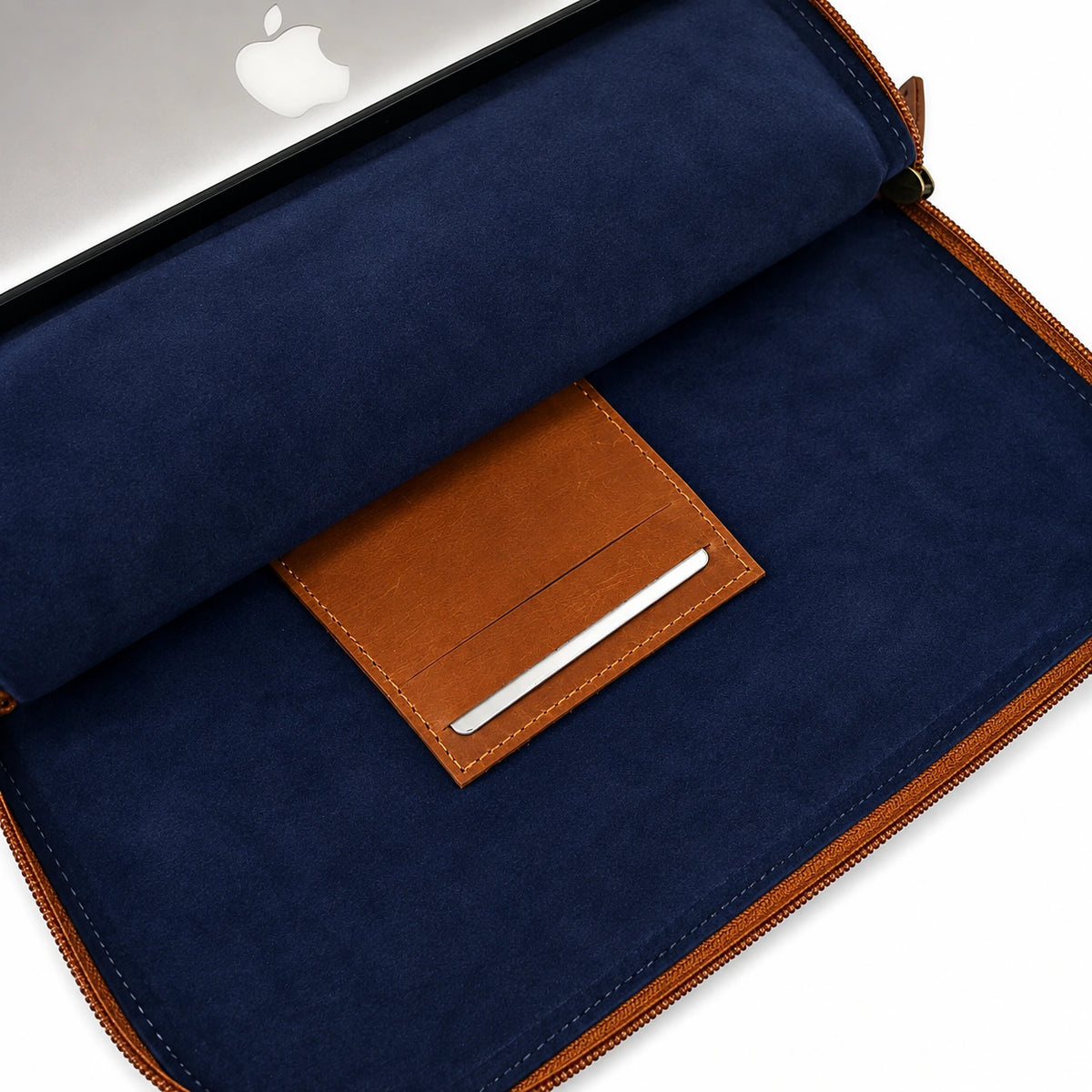 Blue Kalamkari Leather Laptop Sleeve with Tiger Print