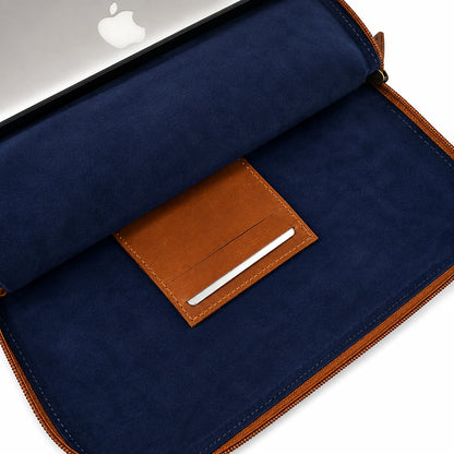 Blue Kalamkari Leather Laptop Sleeve with Tiger Print