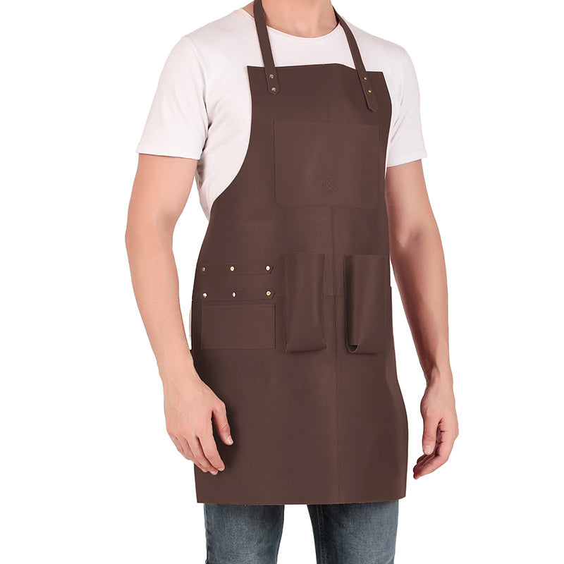 brown leather apron for bartenders 