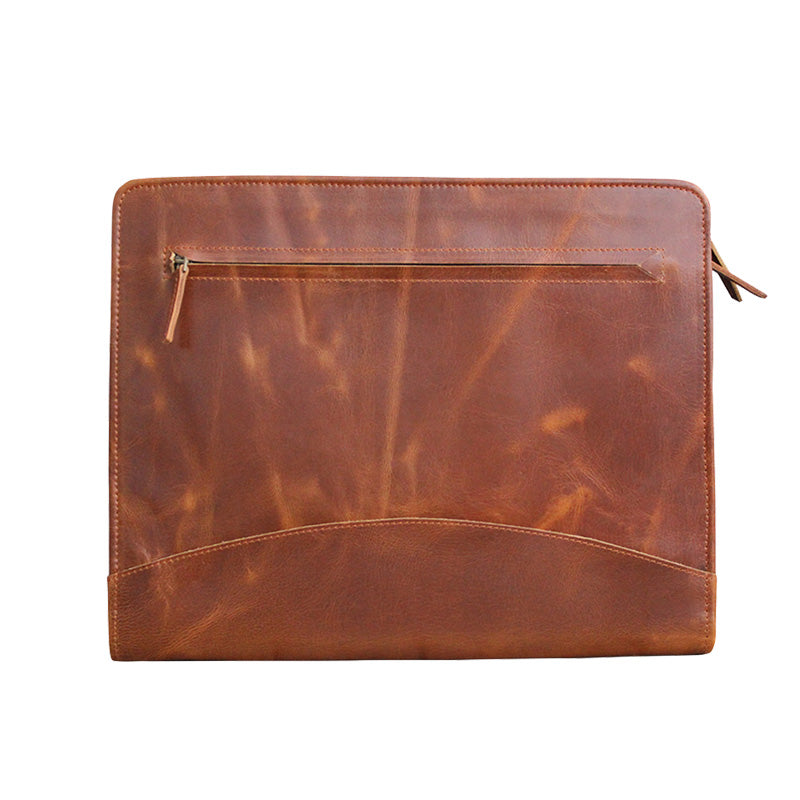 crunch tan leather a4 inner zipper  file folder 