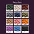 Grid of fabric color swatches labeled with color names on a dark purple background