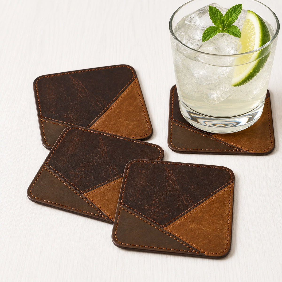 Geometric Blend Leather Coaster