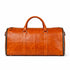 Brown leather duffel bag on a white background