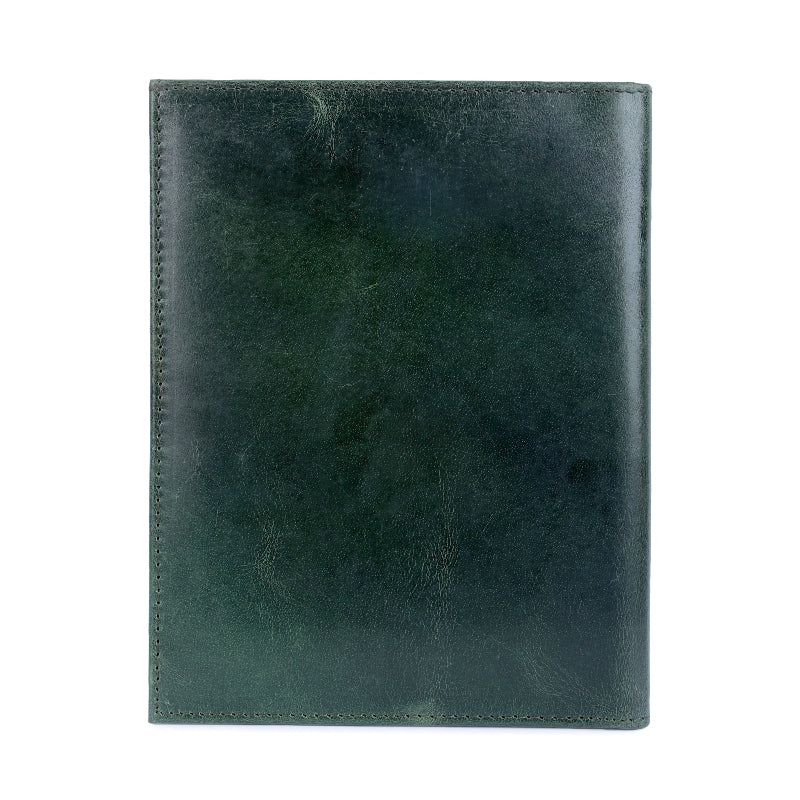 Green leather menu cover  on a white background
