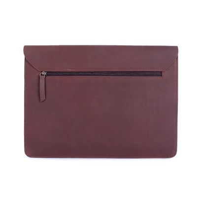 Maroon leather pouch with a zipper on a white background