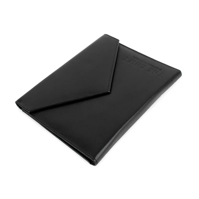 Black leather menu cover with &