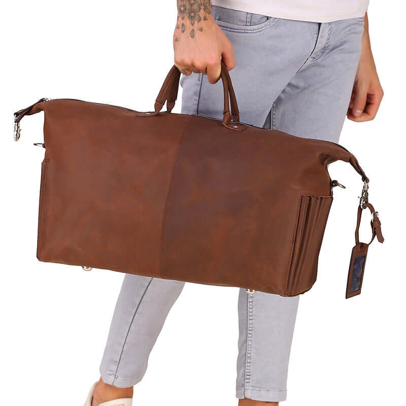 Fashionable Leather Carry on suit bag 