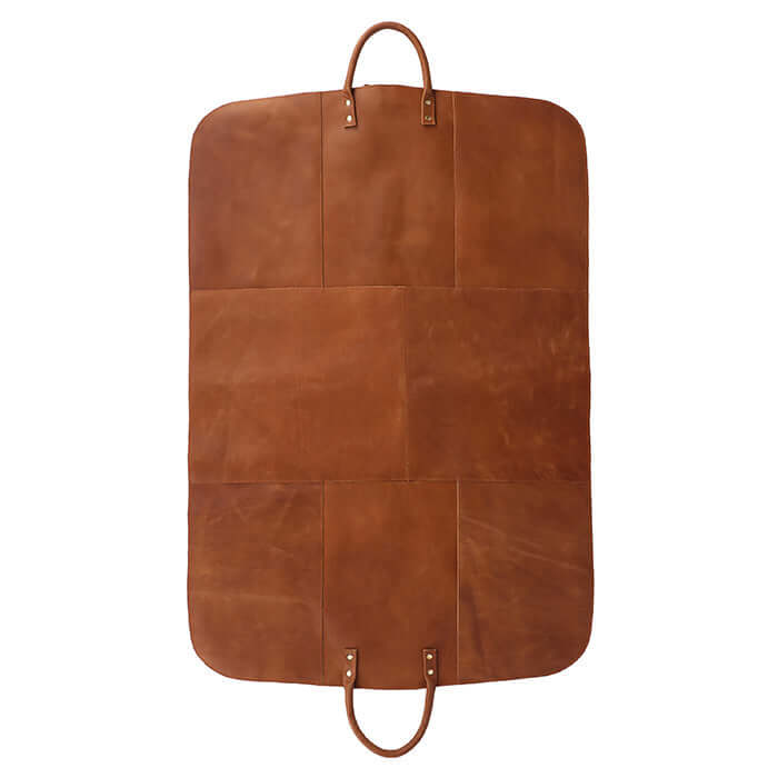 leather travel garment bag outside 