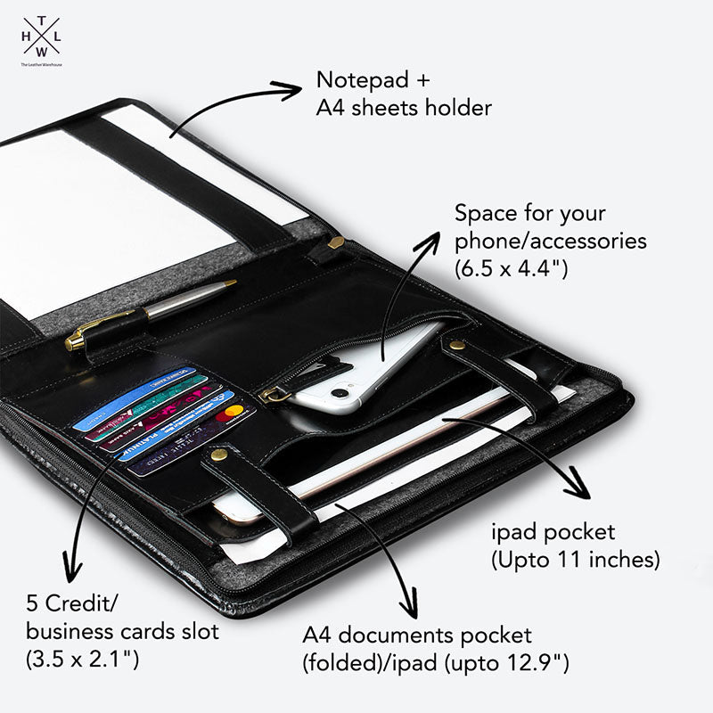 explanation leather a4 inner zipper  file folder 