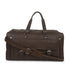 Brown leather duffel bag with multiple straps on a white background