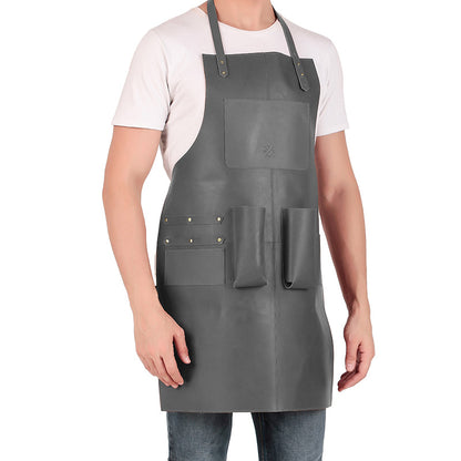 grey leather apron for bars and cafes